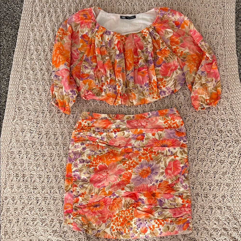 Zara Floral Mini Skirt Set- Orange, Pink, Purple